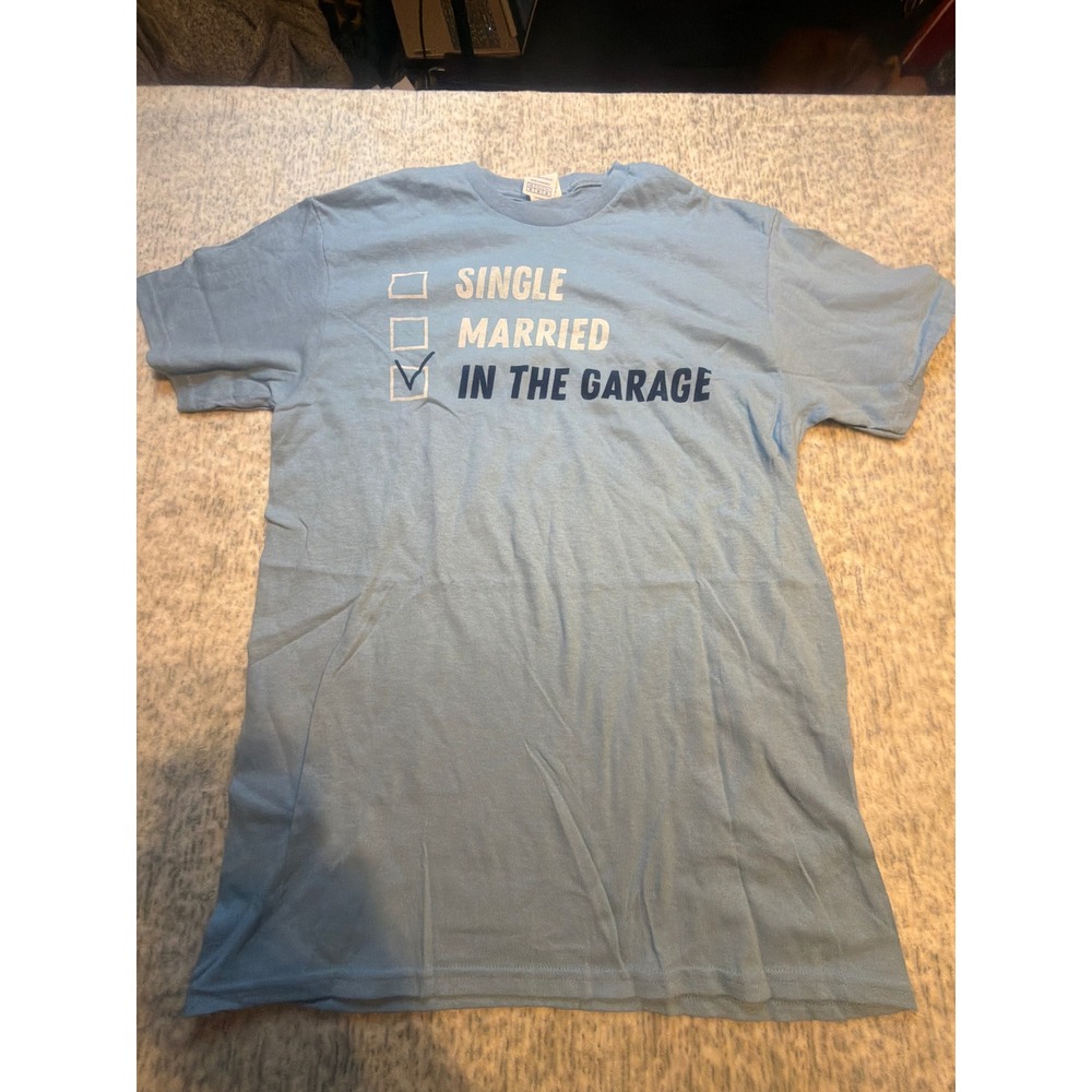 Funny Graphic T Shirt In The Garage Checkbox Blue Mens Womens S M L XL